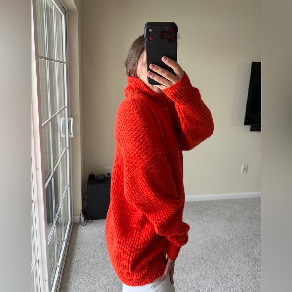 Autumn Cashmere Koi Orange 100% Cashmere Oversized Turtleneck Sweater XS - Picture 11 of 11